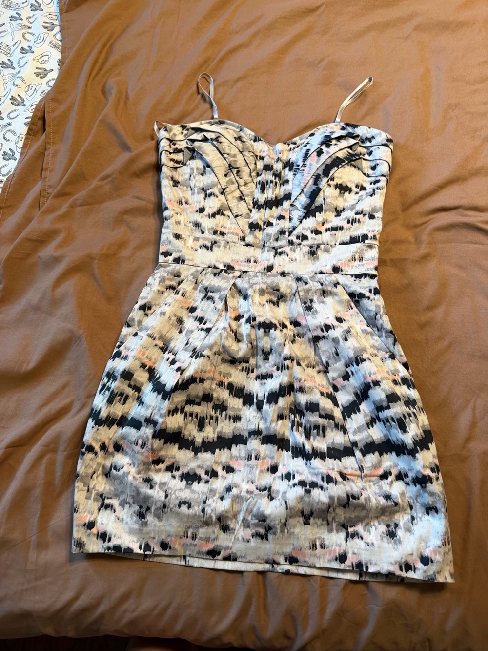 BCBGeneration Strapless Mini Dress in Black, White & Light Pink